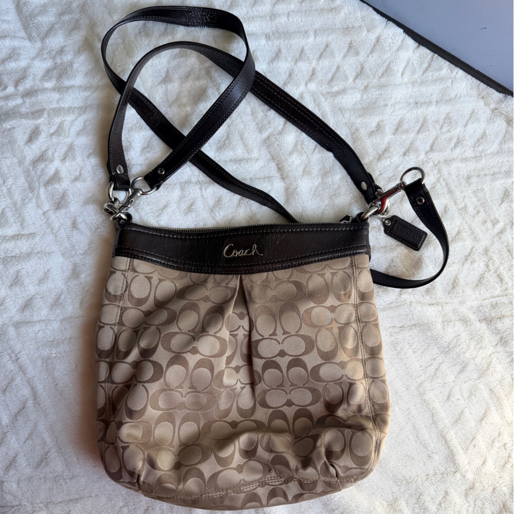 Coach Ashley Signature C Hippie Shoulder Bag with Dark Brown Trim
